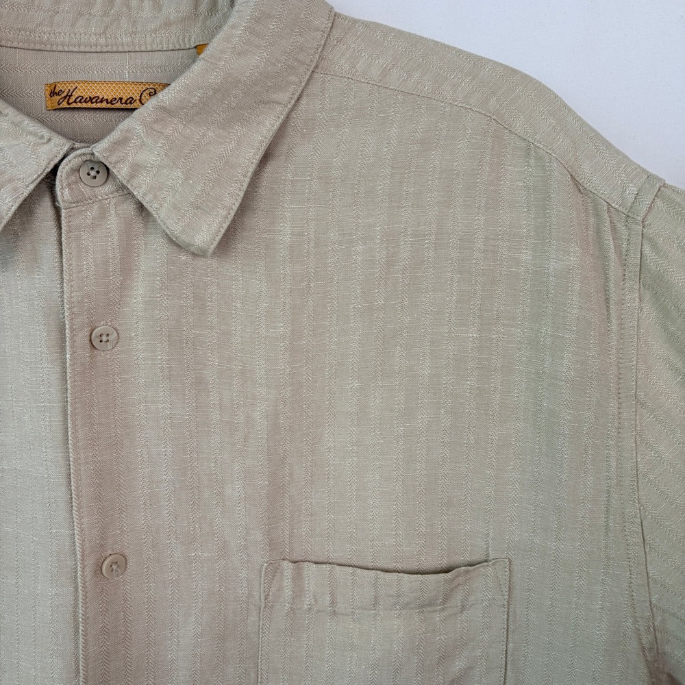 Havanera Co. Button-Up Shirt‎ XXL Beige Short Sleeve Linen Blend Herringbone